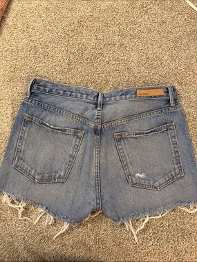 GRLFRND Light Blue High-Rise Frayed Denim Shorts
